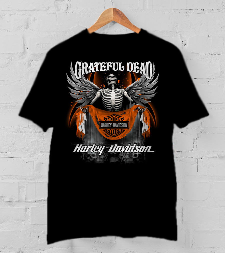 Grateful Dead Harley Davidson Motorcycles Skeleton With Wings T-Shirt