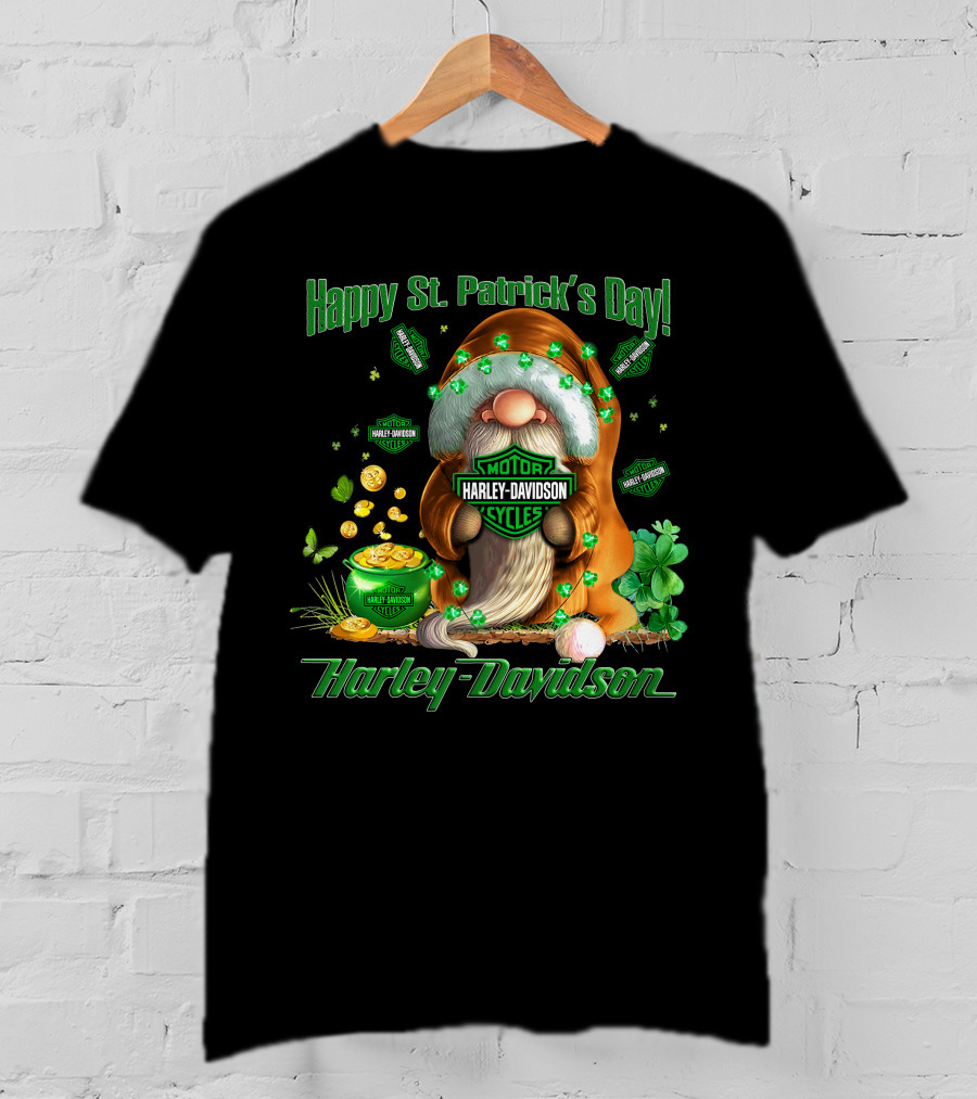 Happy St. Patrick's Day Harley Davidson Motorcycles Leprechaun Coin Clover T-Shirt