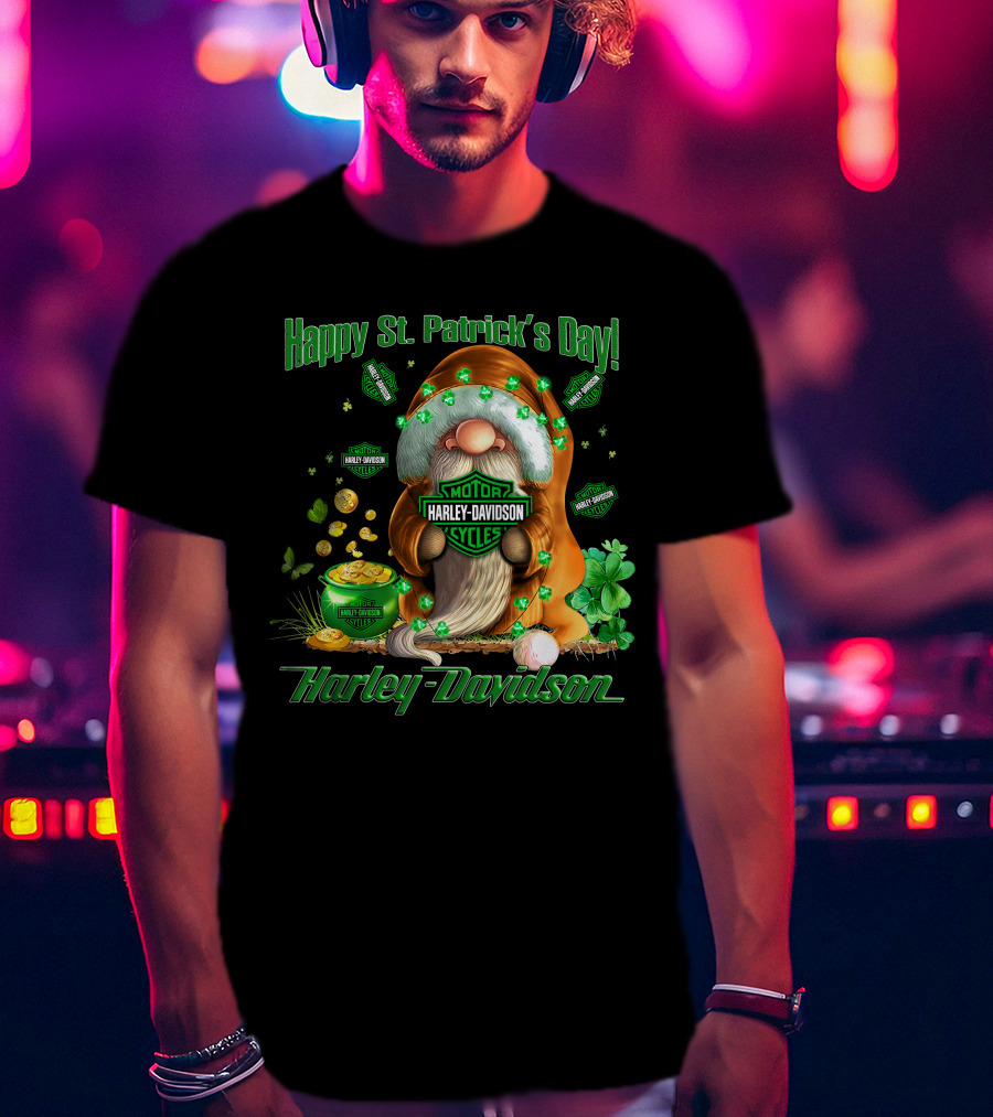 Happy St. Patrick's Day Harley Davidson Motorcycles Leprechaun Coin Clover T-Shirt