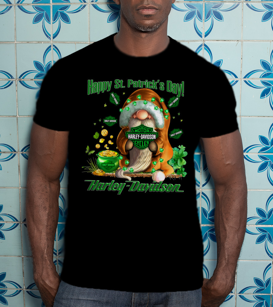Happy St. Patrick's Day Harley Davidson Motorcycles Leprechaun Coin Clover T-Shirt