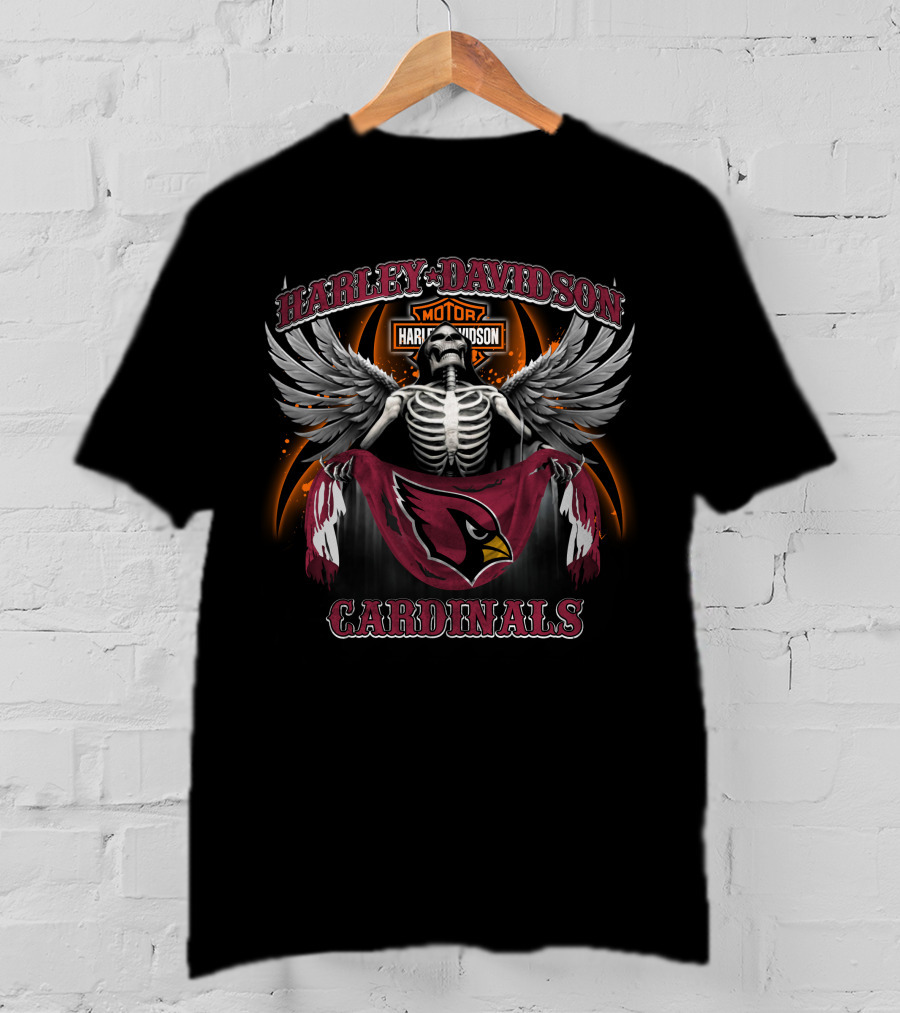 Harley Davidson Arizona Cardinals Skeleton Wings T-Shirt