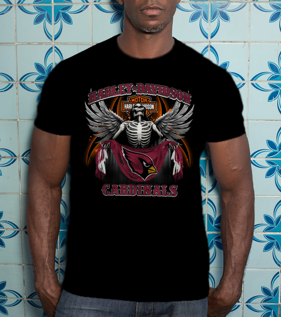 Harley Davidson Arizona Cardinals Skeleton Wings T-Shirt