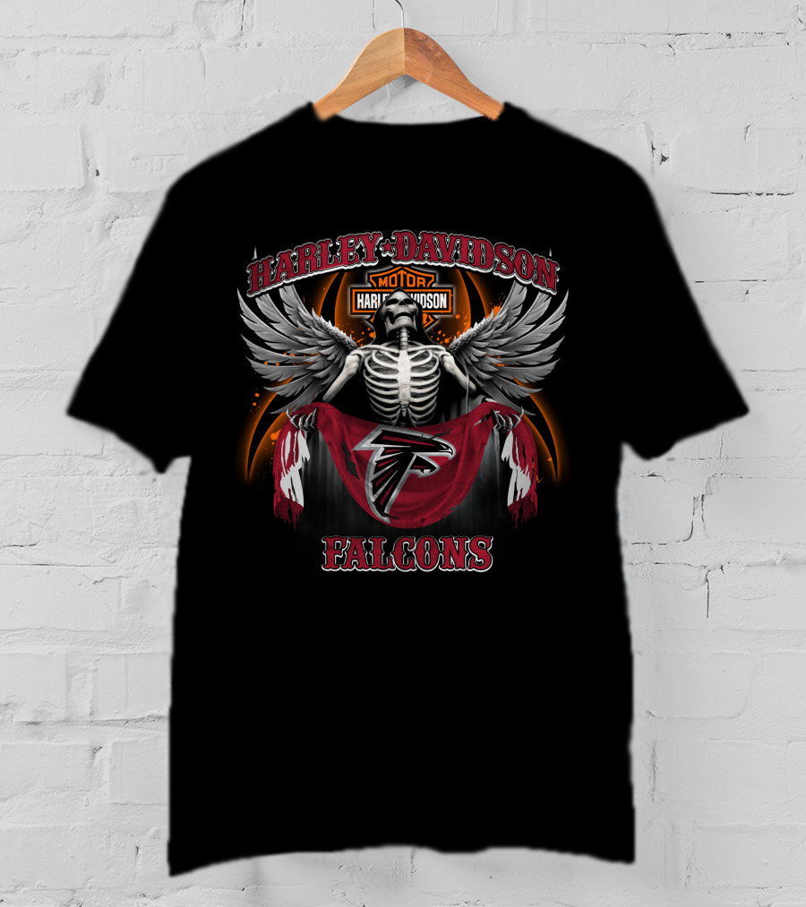 Harley Davidson Atlanta Falcons Skeleton Wings T-Shirt