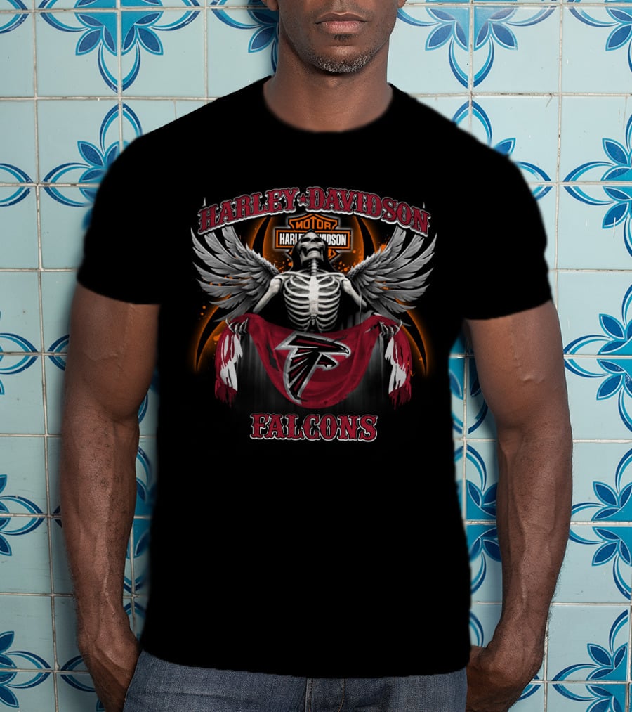 Harley Davidson Atlanta Falcons Skeleton Wings T-Shirt
