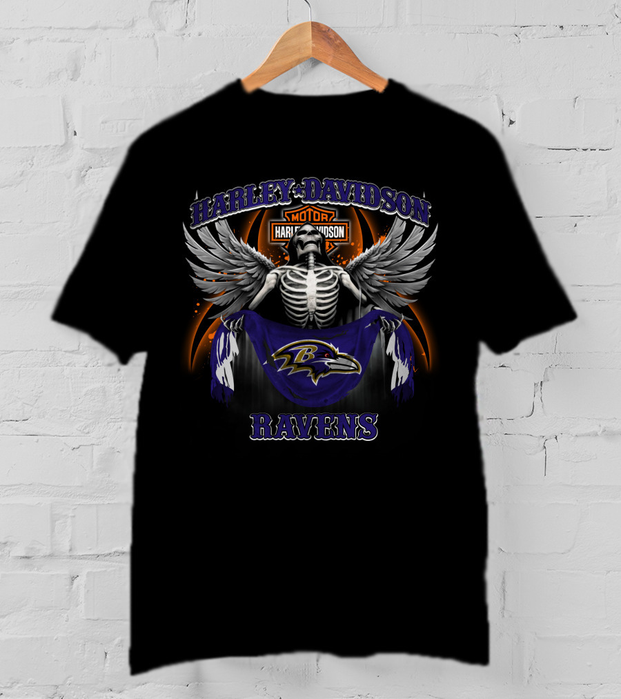 Harley Davidson Skeleton Wings Baltimore Ravens T-Shirt