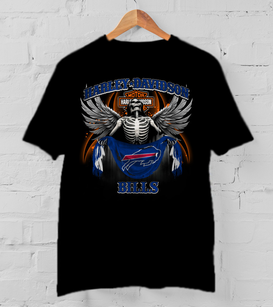 Harley Davidson Motor Buffalo Bills Skeleton Wings T-Shirt