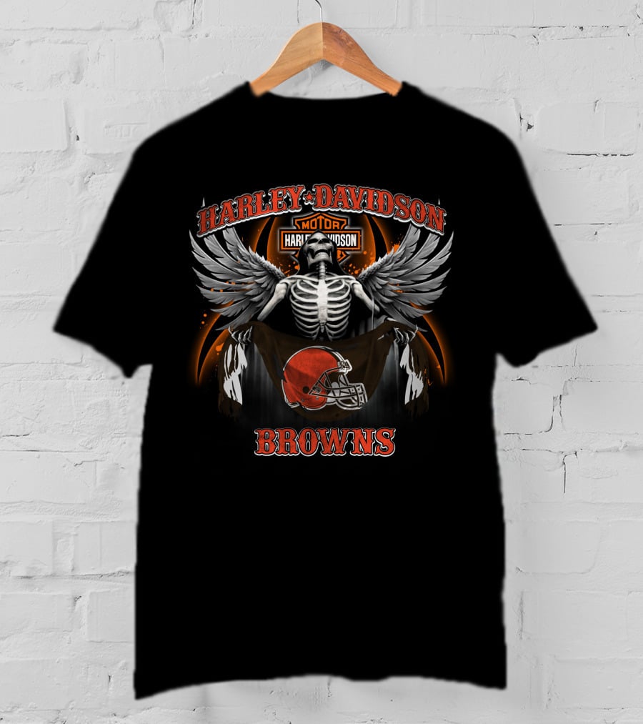 Harley Davidson Cleveland Browns Skeleton Winged T-Shirt