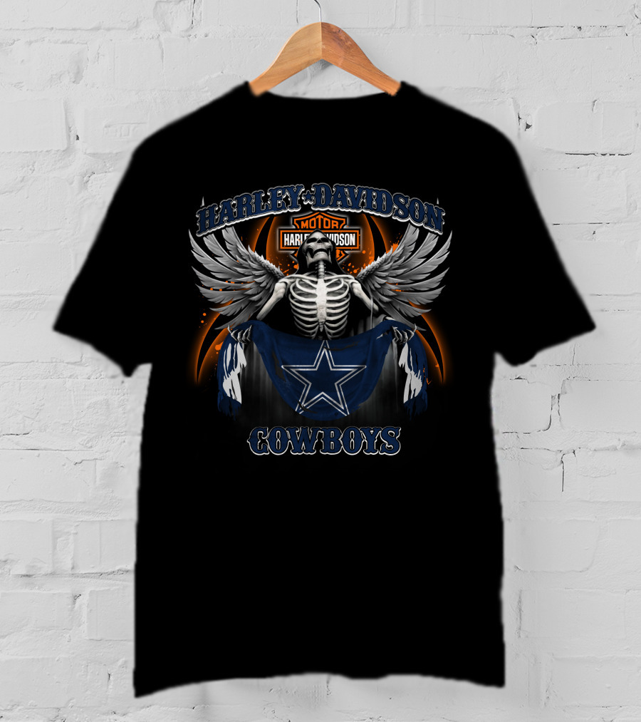 Harley Davidson Motor Skeleton Winged Cowboys T-Shirt