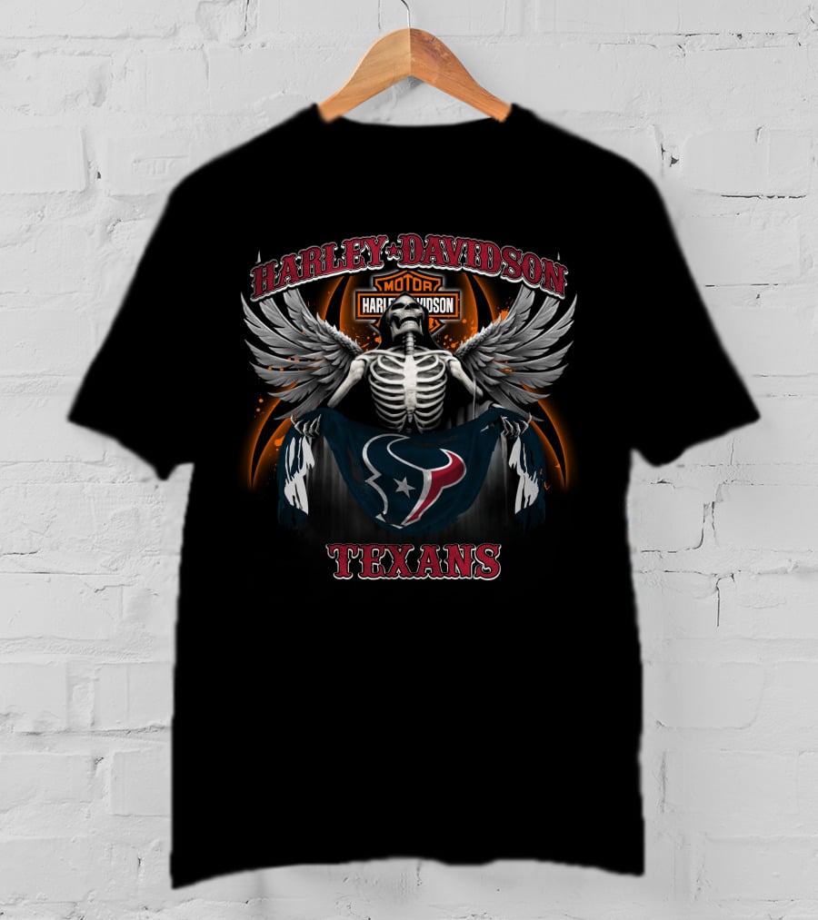 Harley Davidson Motor Texans Houston Nfl Skeleton Wings T-Shirt
