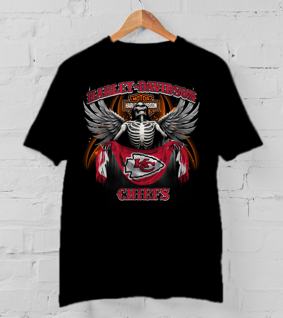 Harley Davidson Kansas City Chiefs Skeleton Wings T-Shirt