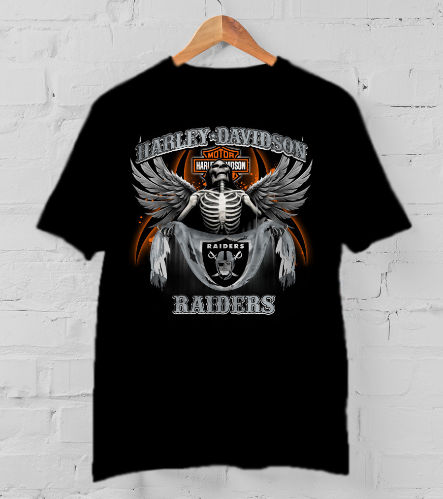 Harley Davidson Raiders Las Vegas Raiders Skeleton Wings T-Shirt