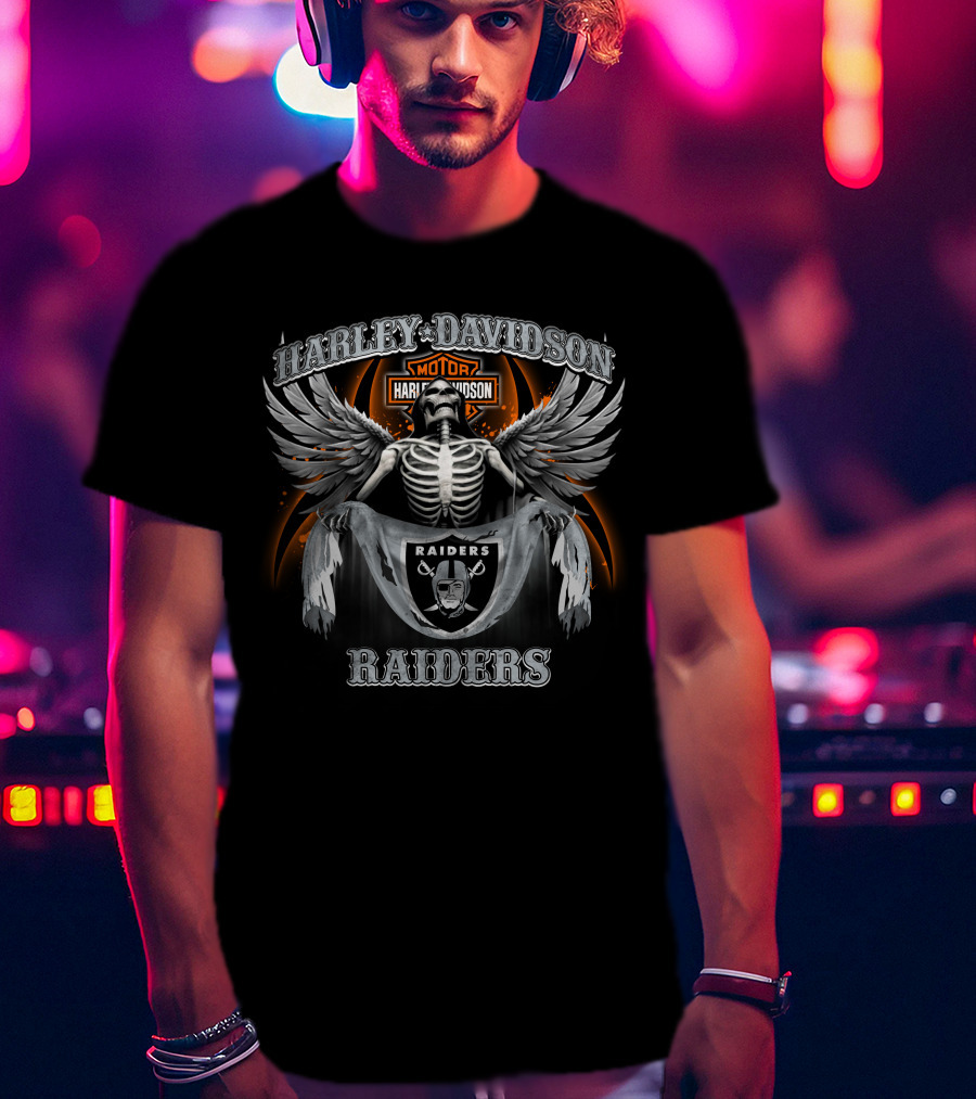 Harley Davidson Raiders Las Vegas Raiders Skeleton Wings T-Shirt