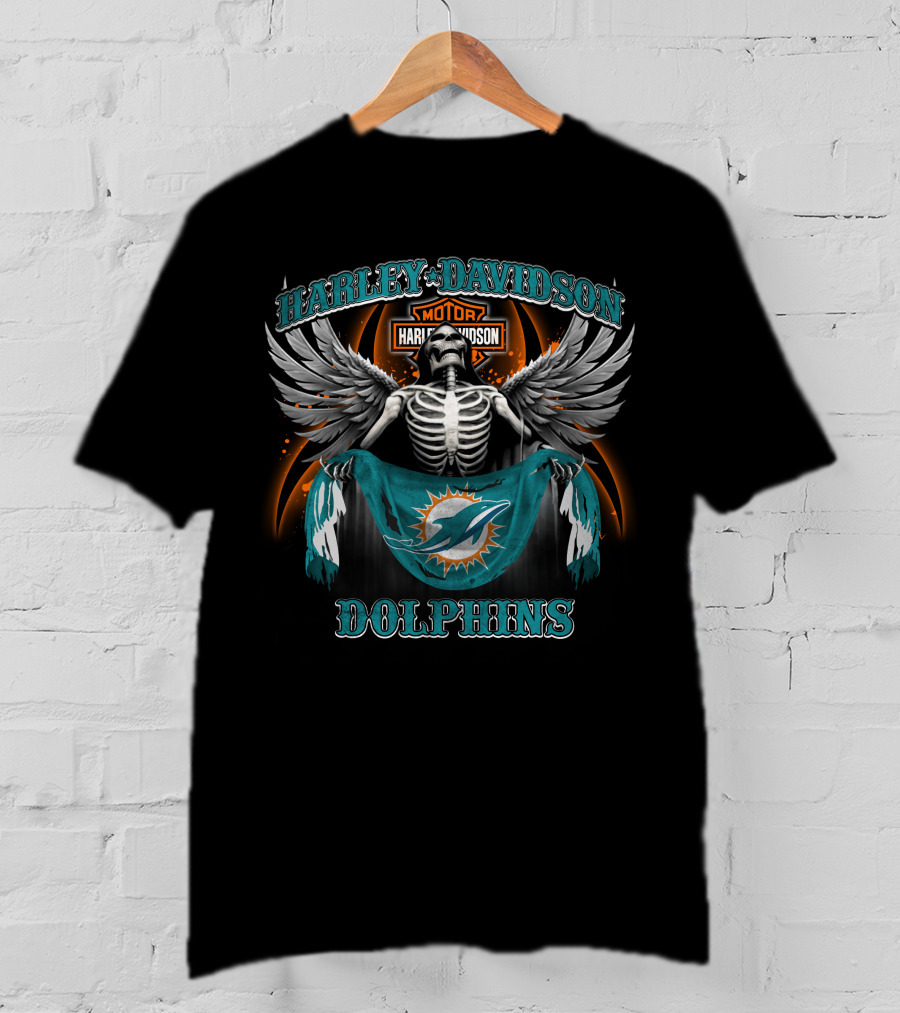 Harley Davidson Miami Dolphins Skeleton Wings T-Shirt