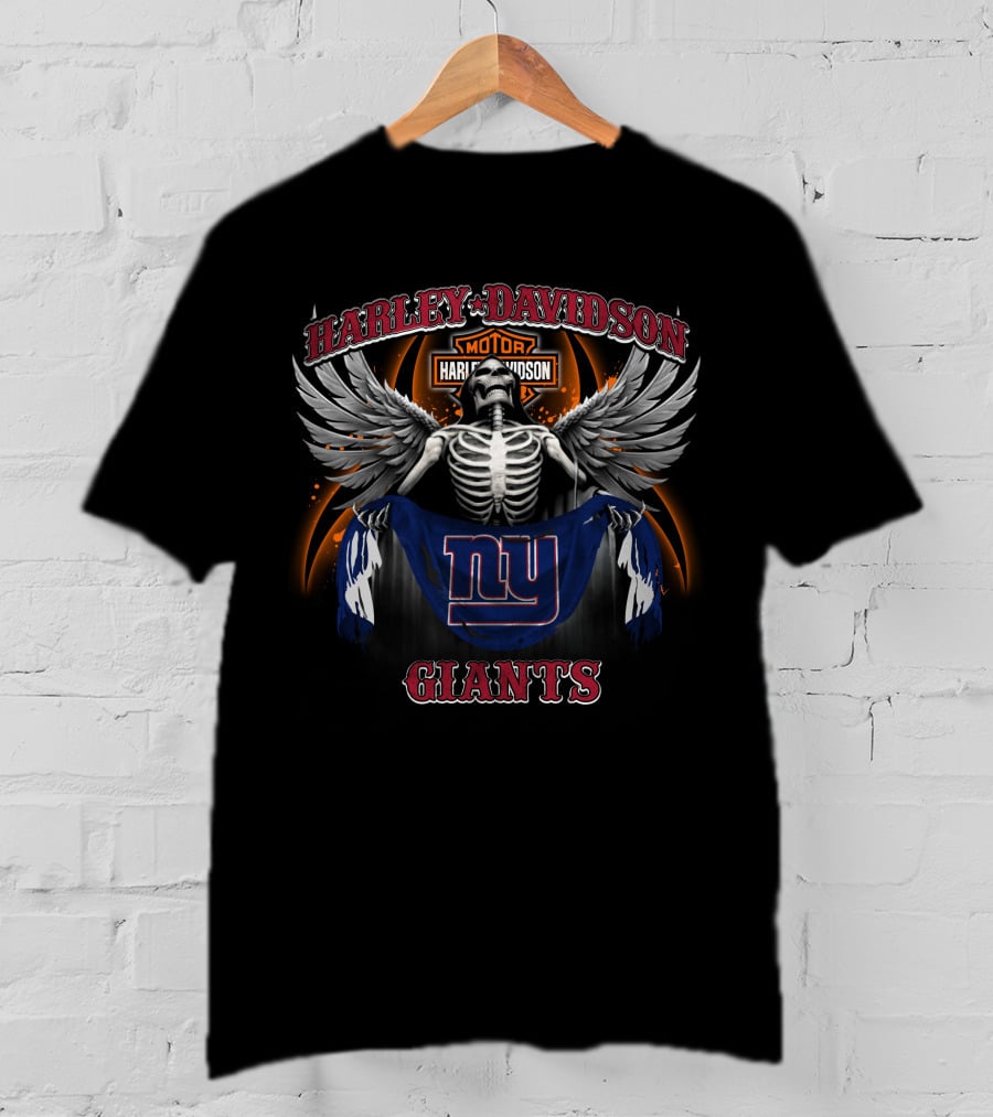 Harley Davidson Motor New York Giants Skeleton Wings T-Shirt