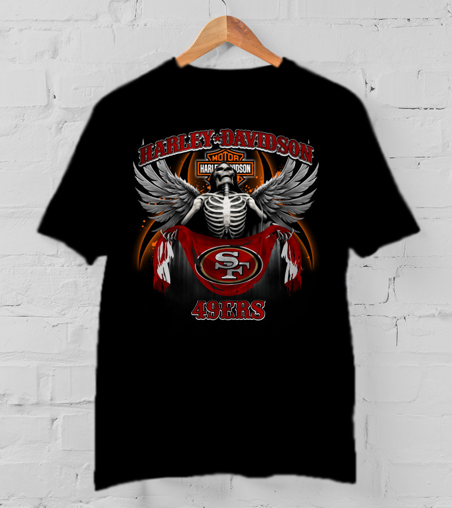Harley Davidson Motor San Francisco 49ers Sf Skeleton Wings T-Shirt
