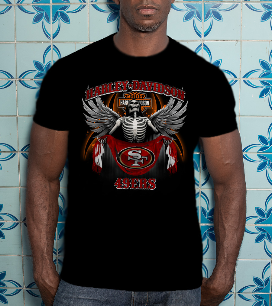 Harley Davidson Motor San Francisco 49ers Sf Skeleton Wings T-Shirt