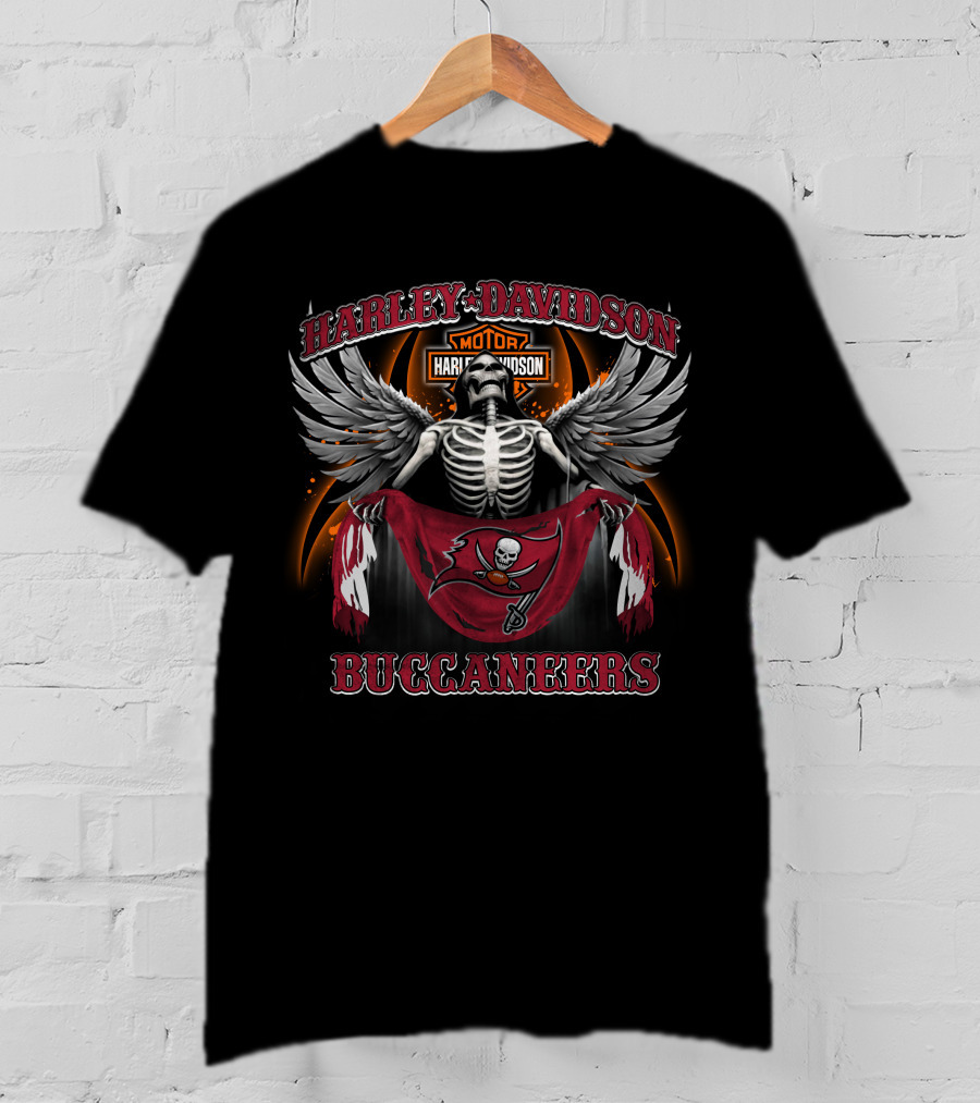 Harley Davidson Motor Tampa Bay Buccaneers Skeleton Wings T-Shirt
