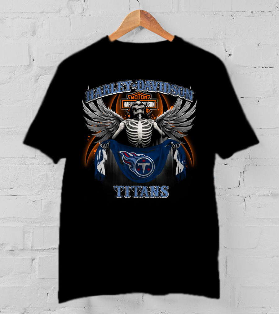 Harley Davidson Tennessee Titans Skeleton Wings Football Flag T-Shirt