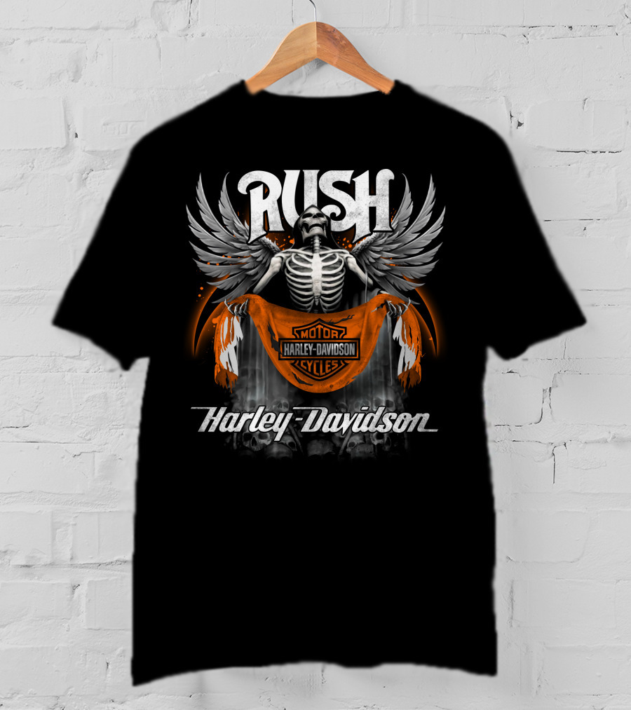 Rush Harley Davidson Motorcycles Skeleton Wings T-Shirt