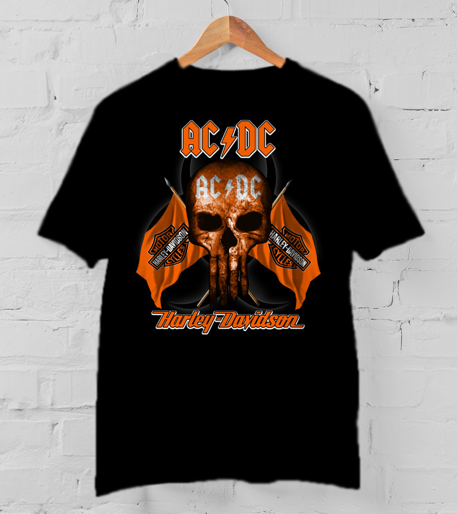 Acdc Harley Davidson Motorcycles Skull Flags T-Shirt