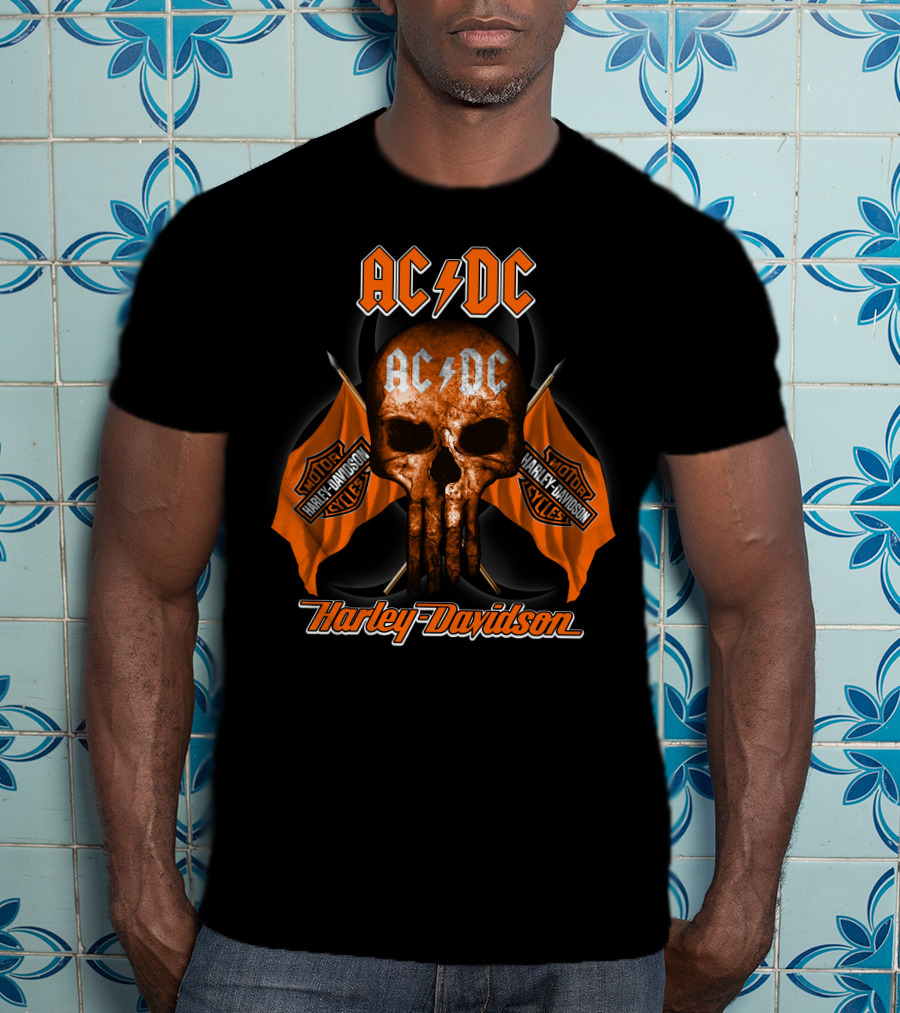 Acdc Harley Davidson Motorcycles Skull Flags T-Shirt