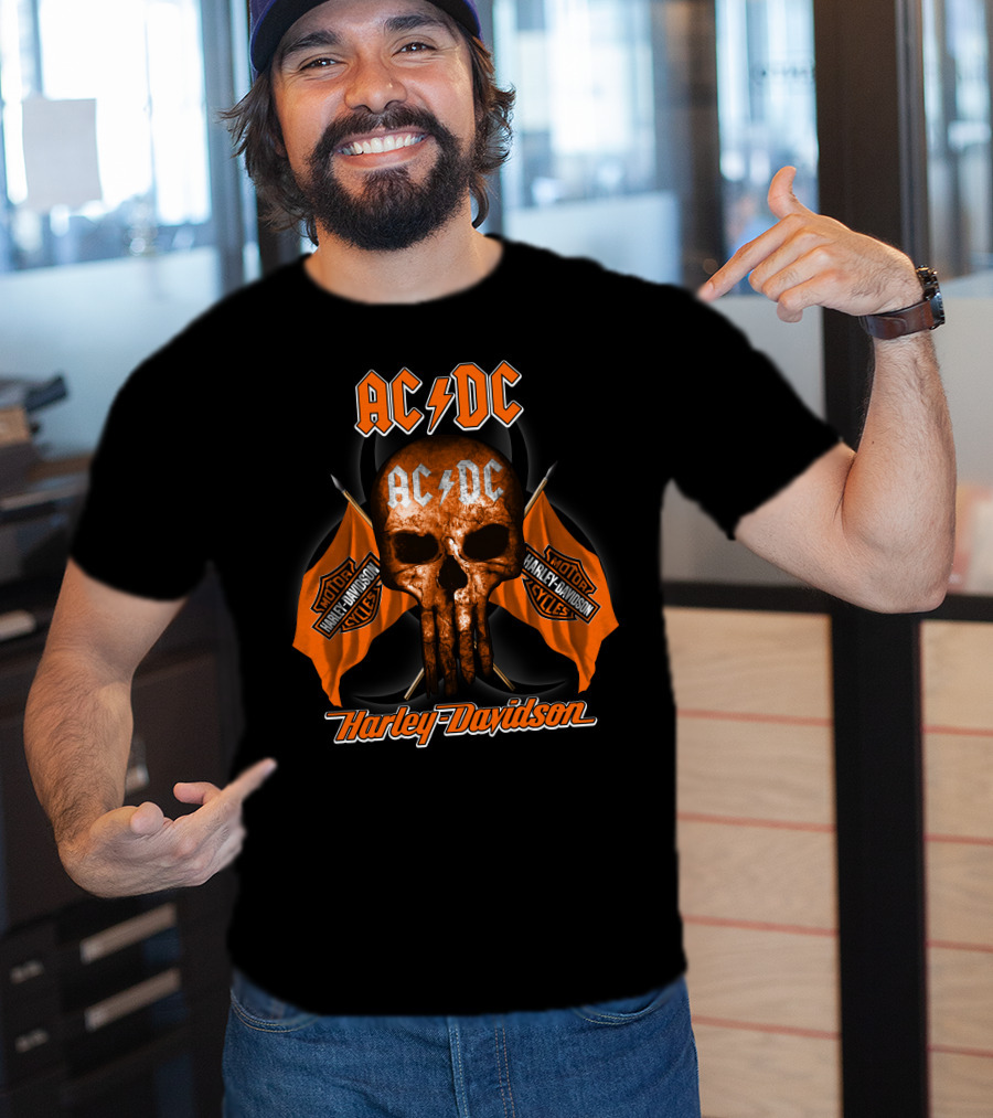 Acdc Harley Davidson Motorcycles Skull Flags T-Shirt
