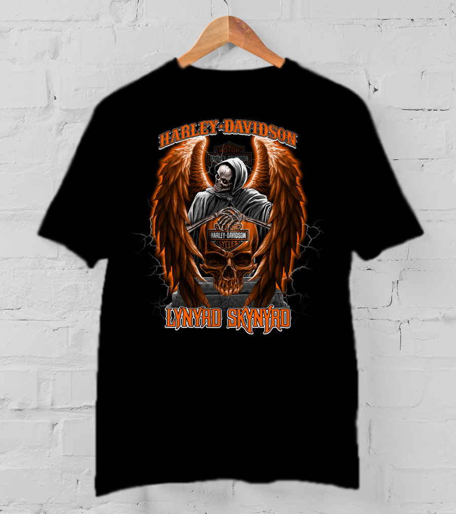Lynyrd Skynyrd Harley Davidson Skull With Wings And Grim Reaper T-Shirt
