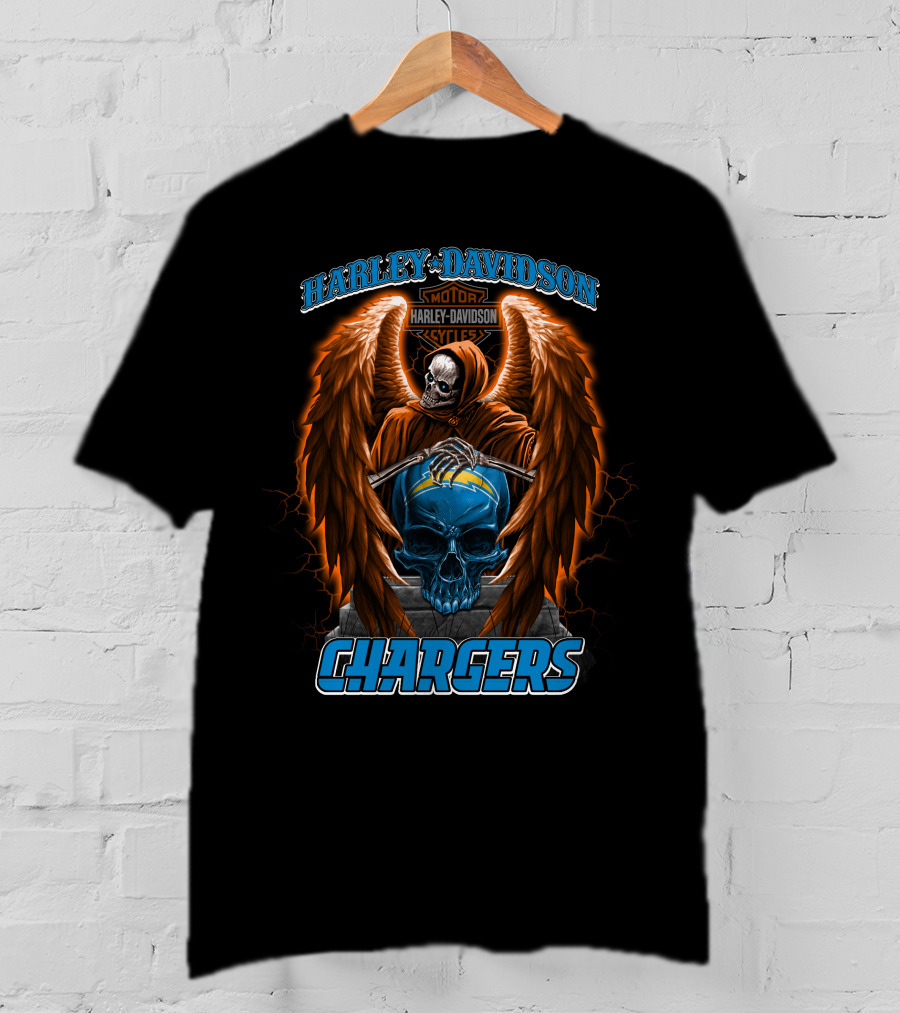 Harley Davidson Motor Cycles Chargers Skeleton Los Angeles Nfl T-Shirt