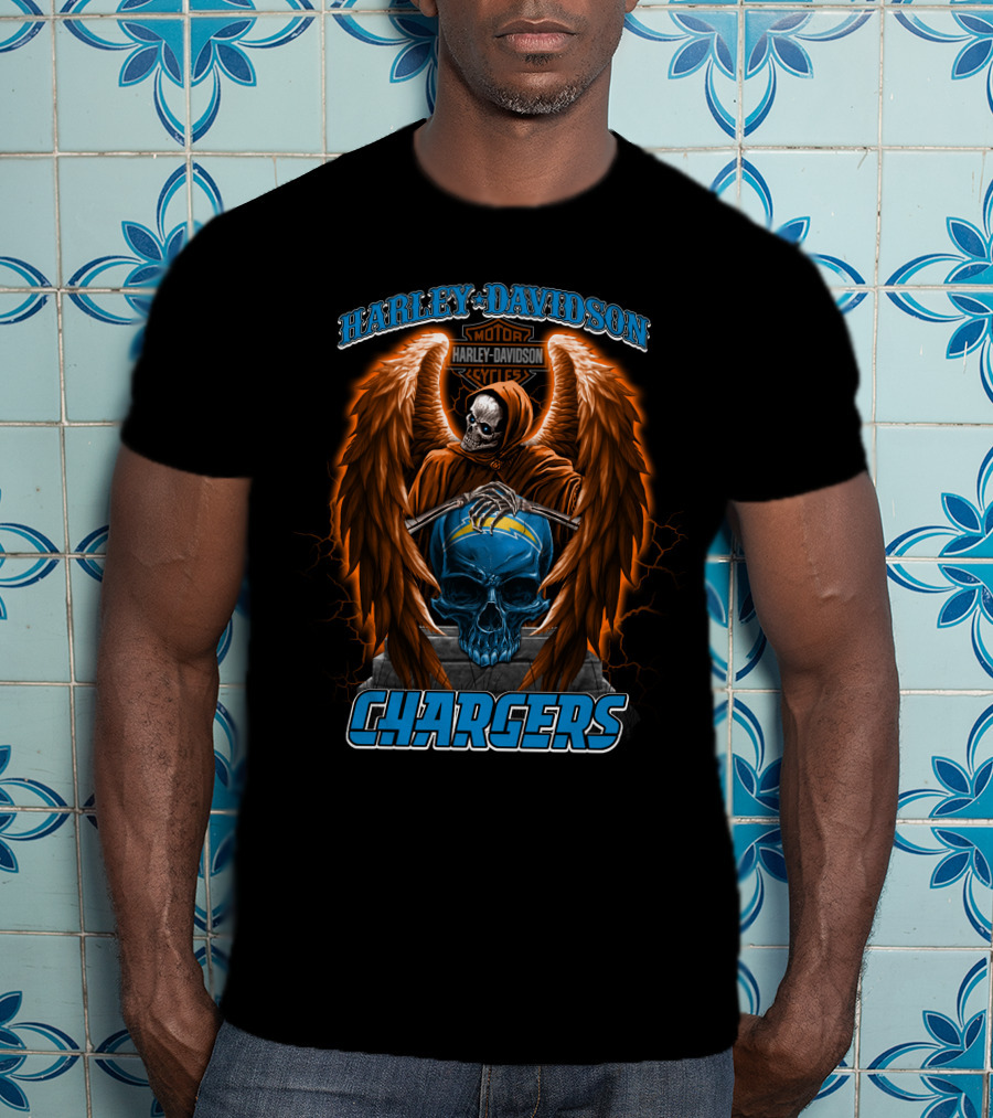 Harley Davidson Motor Cycles Chargers Skeleton Los Angeles Nfl T-Shirt