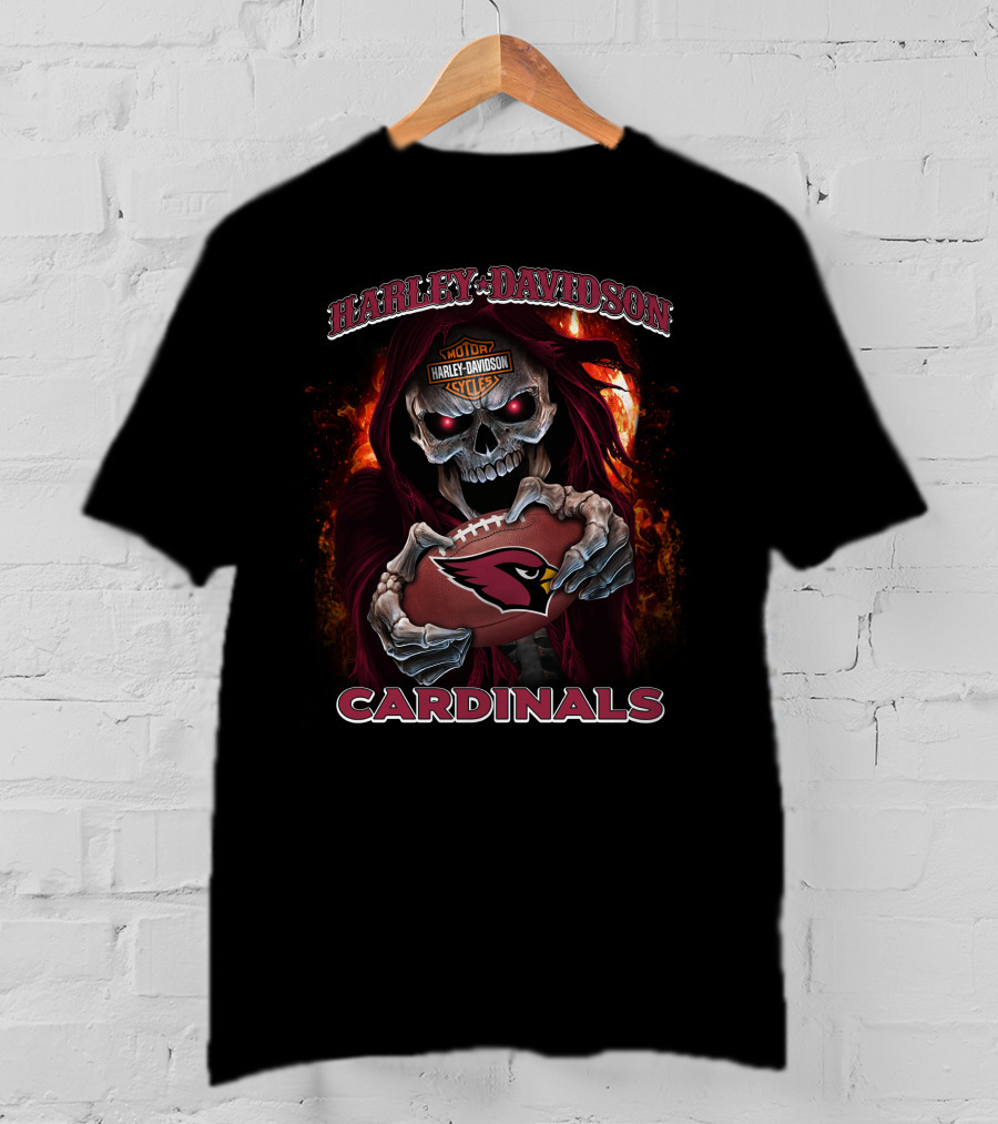 Harley Davidson Skull Holding Arizona Cardinals Football T-Shirt