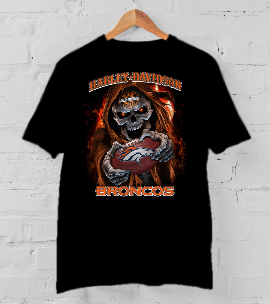 Harley Davidson Motor Cycles Skull Broncos T-Shirt
