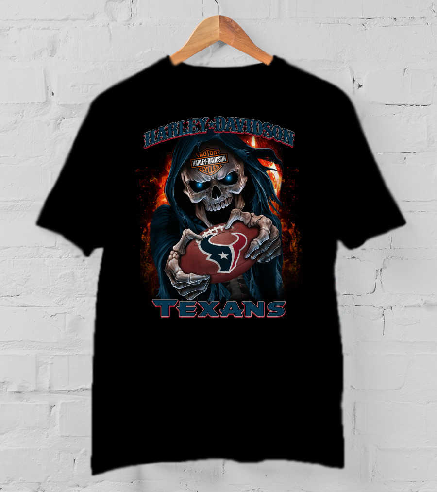 Harley Davidson Motor Cycles Skull Houston Texans T-Shirt