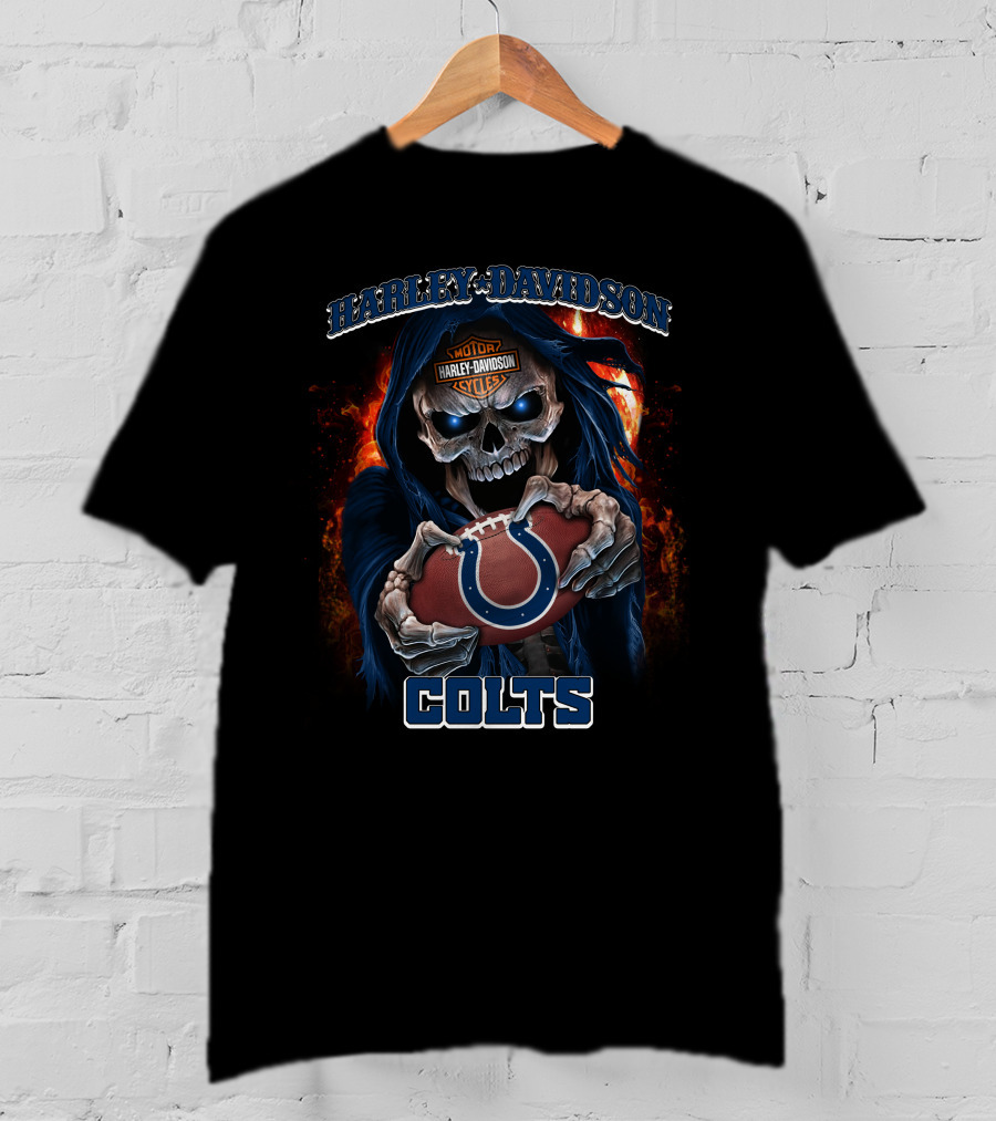 Harley Davidson Motorcycles Fire Skull Indianapolis Colts T-Shirt