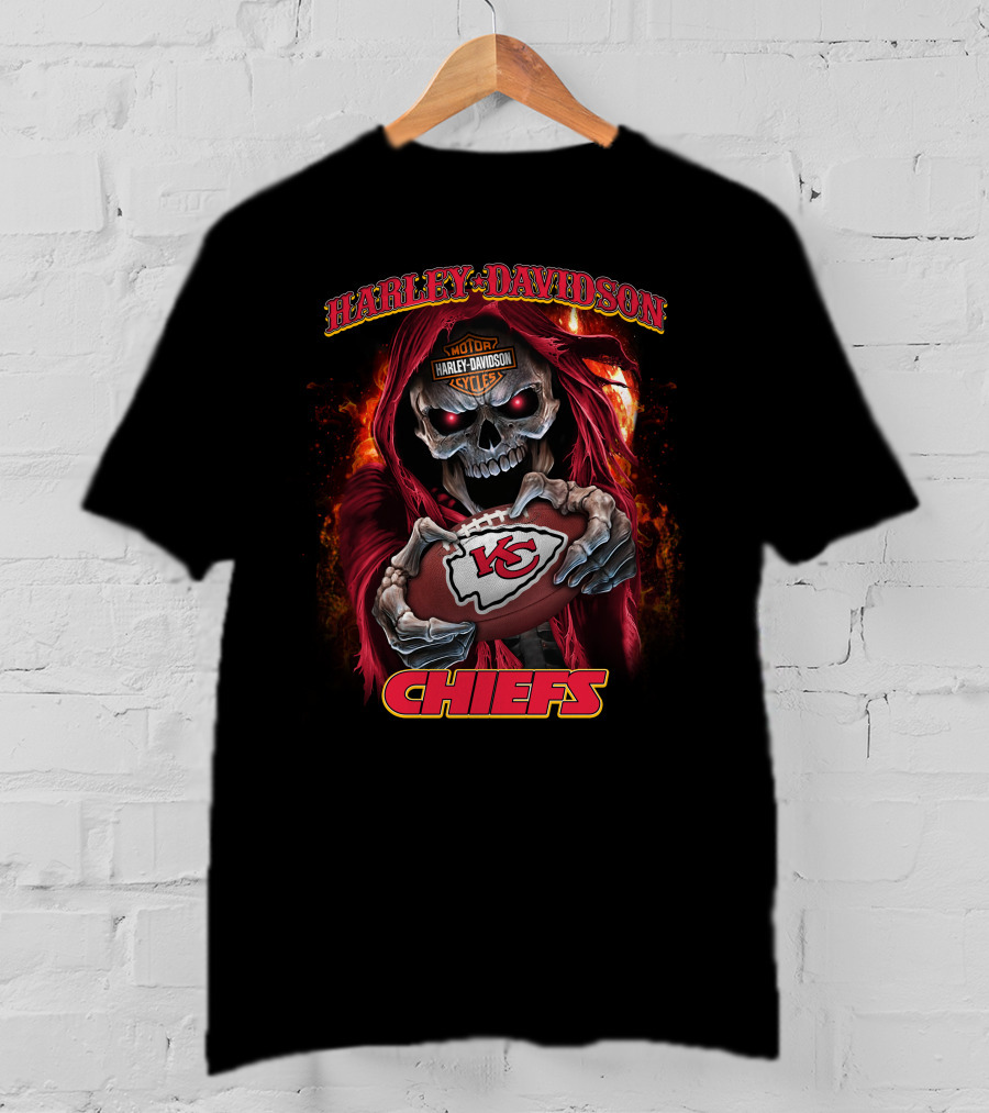 Harley Davidson Motor Cycles Skull Kansas City Chiefs T-Shirt