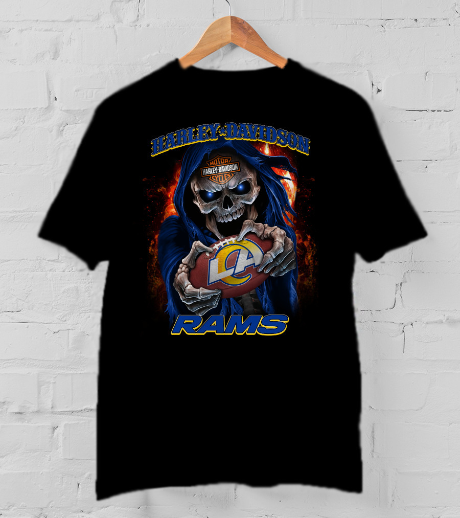 Harley Davidson Motor Cycles Skull Rams Los Angeles T-Shirt