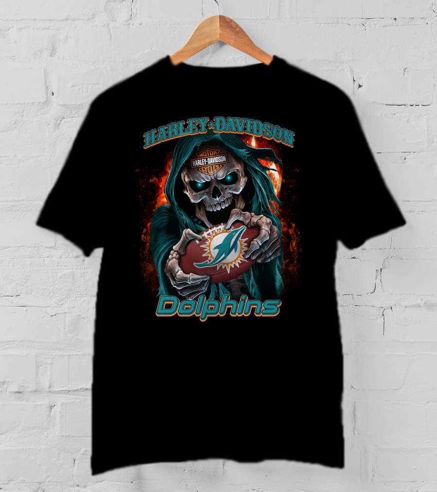 Harley Davidson Motorcycles Miami Dolphins Skull T-Shirt