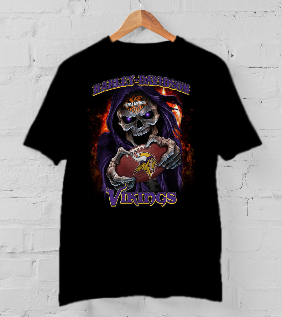 Harley Davidson Motor Skull Minnesota Vikings T-Shirt
