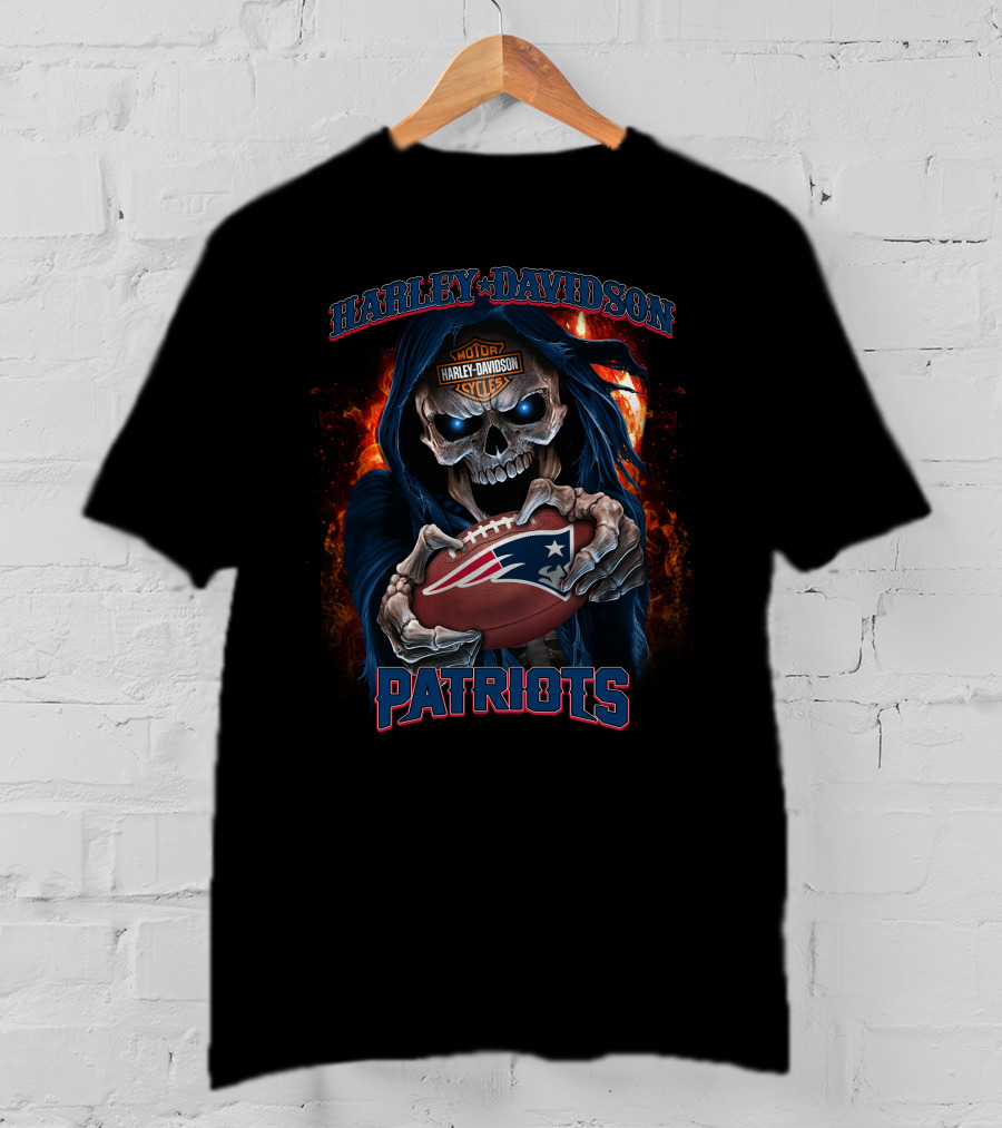 Harley Davidson Skull New England Patriots Football T-Shirt