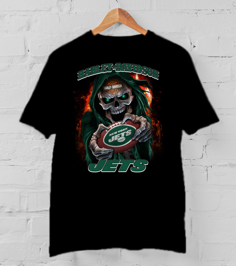 Harley Davidson Motor Cycles New York Jets Skull T-Shirt