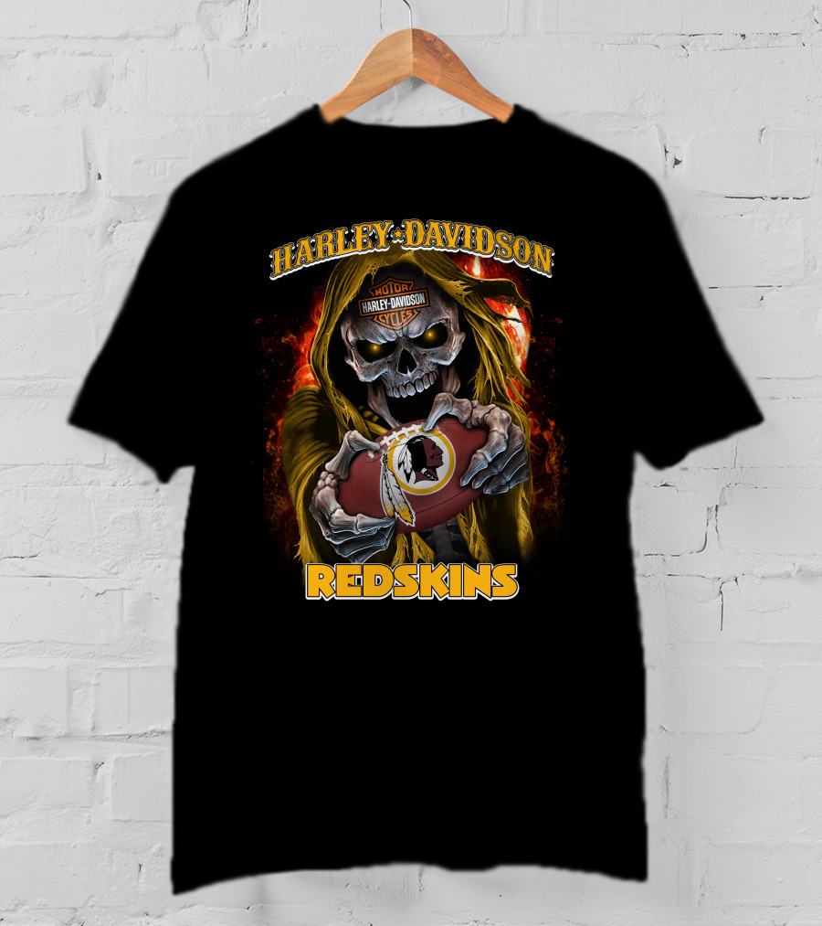 Harley Davidson Motor Cycles Redskins Skull Football T-Shirt