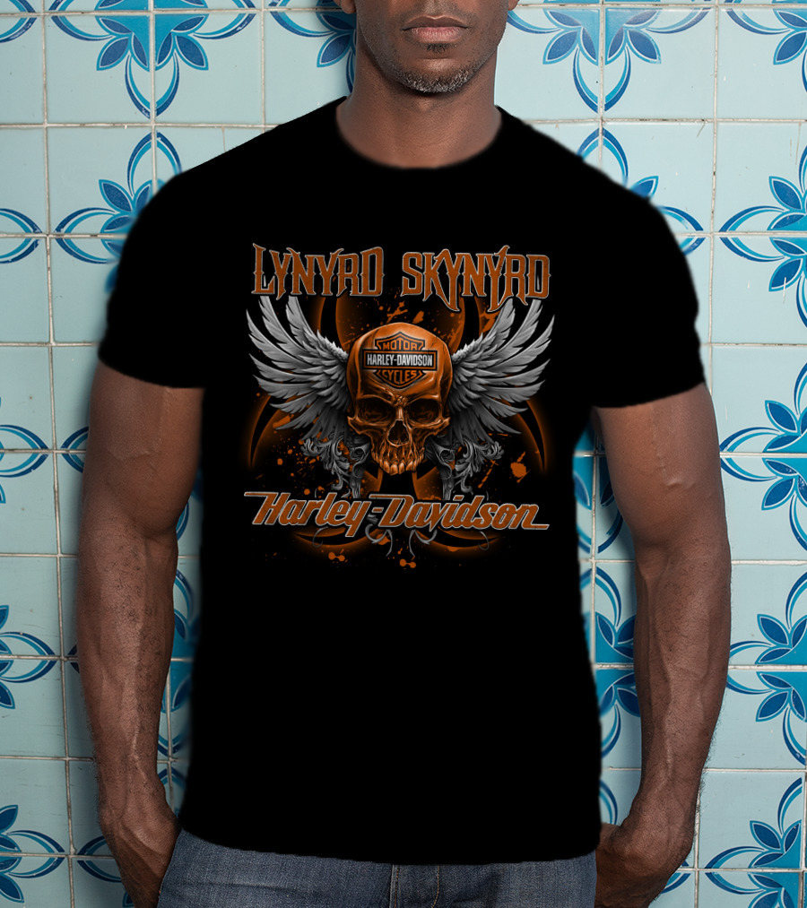 Lynyrd Skynyrd Harley Davidson Motorcycles Skull Wings T-Shirt