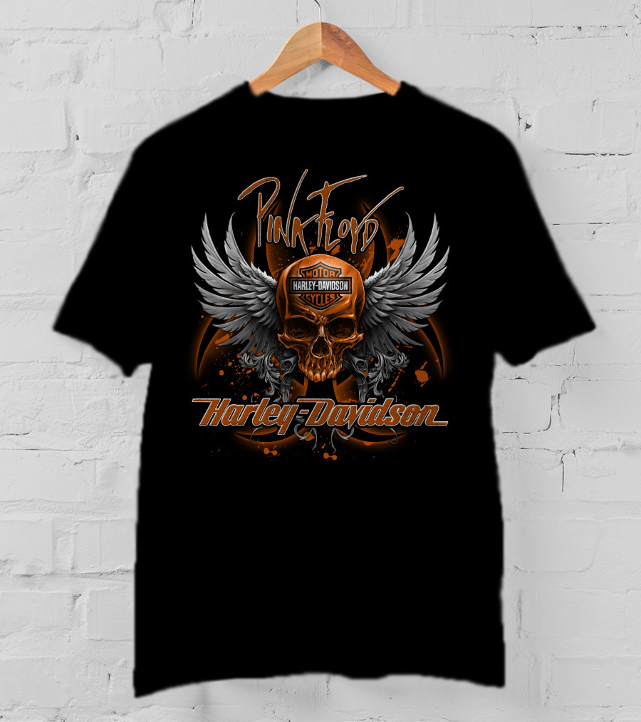 Pink Floyd Harley Davidson Motorcycles Skull Wings T-Shirt