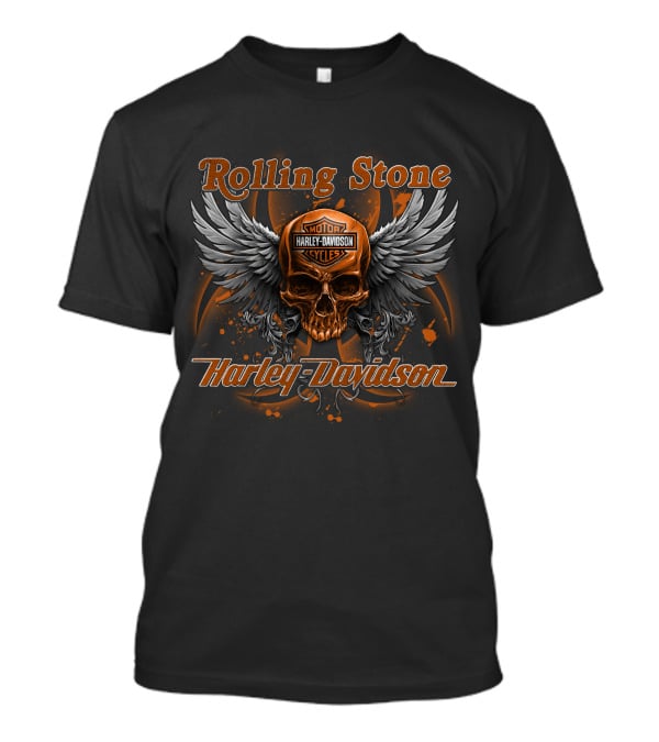 Rolling Stone Motor Harley Davidson Cycles Skull Wings T-Shirt
