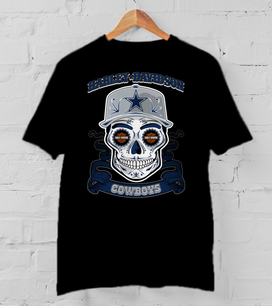 Harley Davidson Cowboys Skull Dallas Nfl T-Shirt