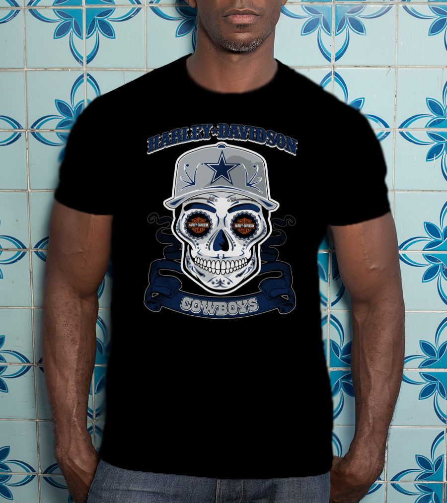 Harley Davidson Cowboys Skull Dallas Nfl T-Shirt