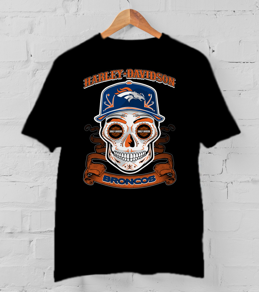 Harley Davidson Broncos Skull T-Shirt