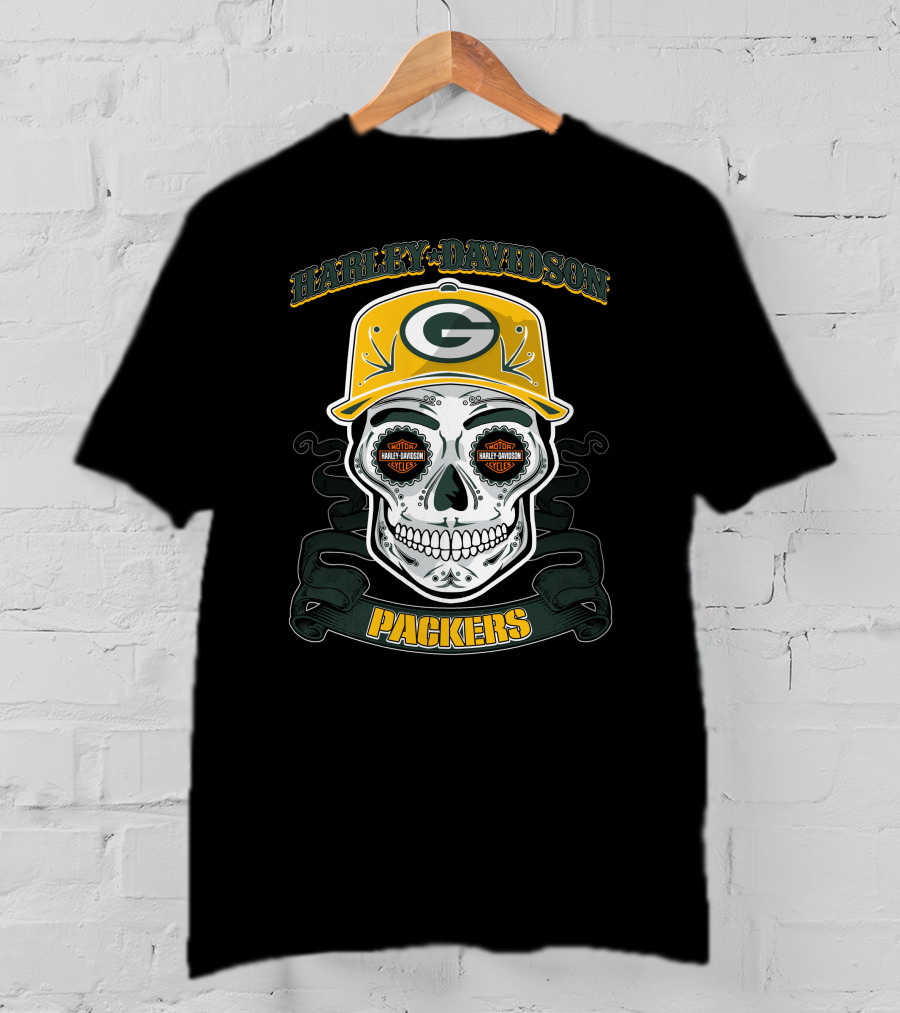 Harley Davidson Green Bay Packers Skull Nfl T-Shirt