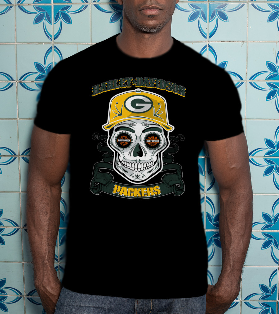 Harley Davidson Green Bay Packers Skull Nfl T-Shirt