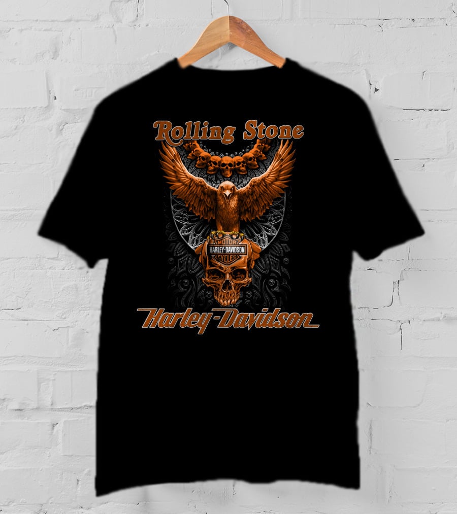 Rolling Stone Harley Davidson Motorcycles Skull Eagle T-Shirt
