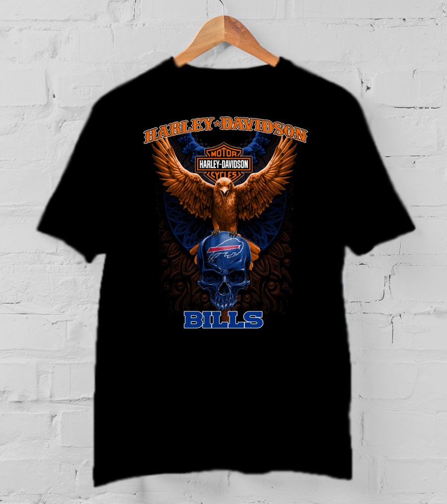 Harley Davidson Bills Motorcycles Eagle Skull T-Shirt